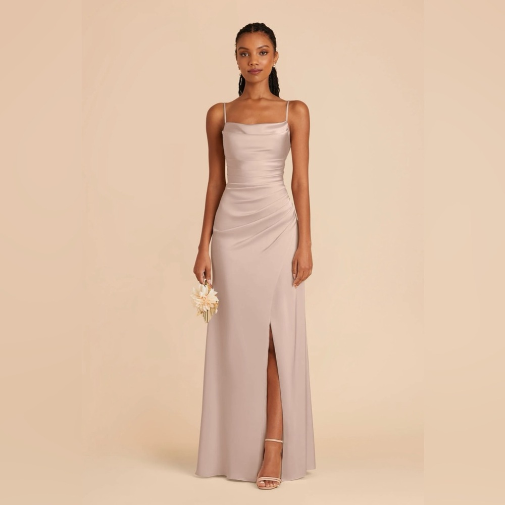 NWT Birdy Grey Lydia XS taupe matte satin bridesmaid dress prom wedding formal